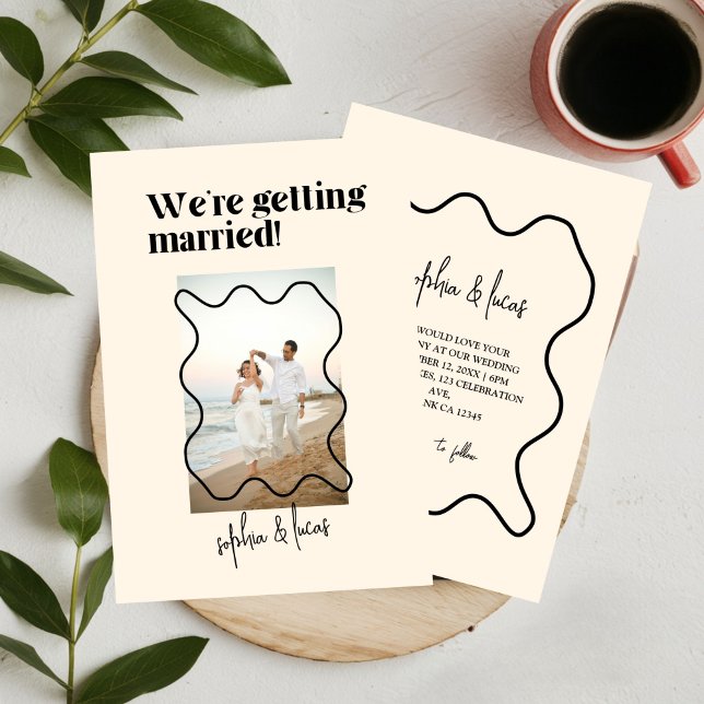Cream and black couple Simple Modern Wedding Invit Invitation (Creator Uploaded)