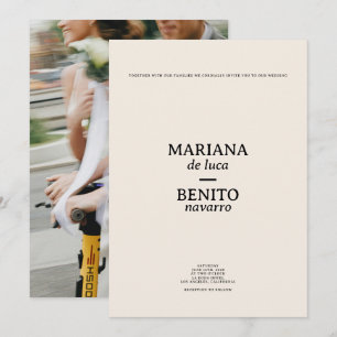 Cream and Black Modern Minimalist Photo Wedding Invitation