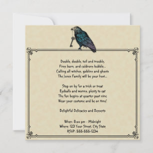 Cream and Black Raven Halloween Party Invitation