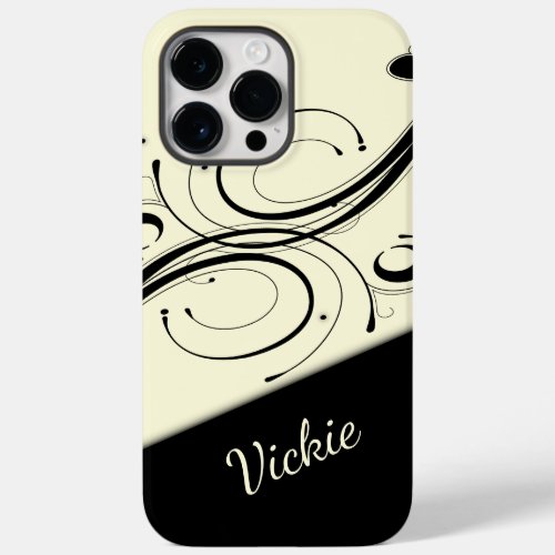 Cream and Black Scroll Accent Personal Case_Mate iPhone 14 Pro Max Case