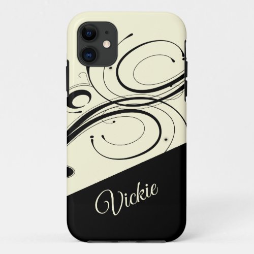 Cream and Black Scroll Accent Personal iPhone 11 Case