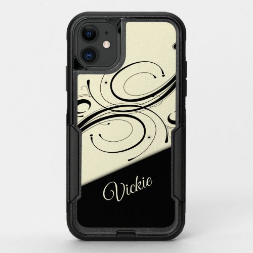 Cream and Black Scroll Accent Personal OtterBox Commuter iPhone 11 Case