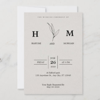 Cream And Black Simple Minimalist Elegant Wedding  Invitation