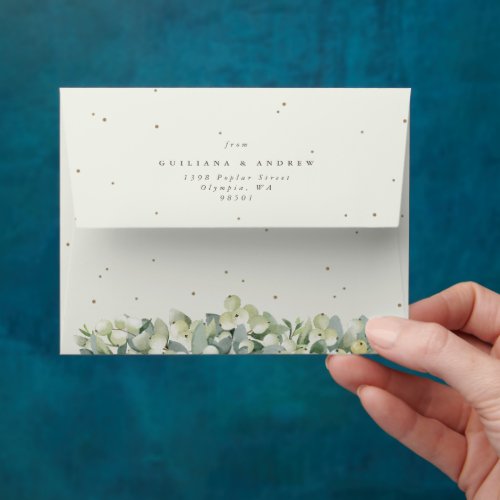 Cream and Black SnowberryEucalyptus Wedding A2 Envelope