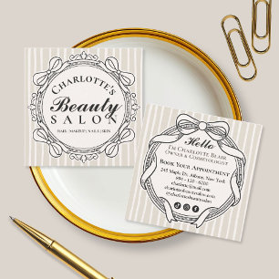 Cream and Black Vintage Bow Frame Square Salon Business Card
