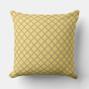 Cream and Blue Abstract Diamond Plaid Throw Pillow