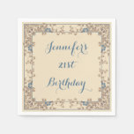 Cream and blue art nouveau floral border paper napkins