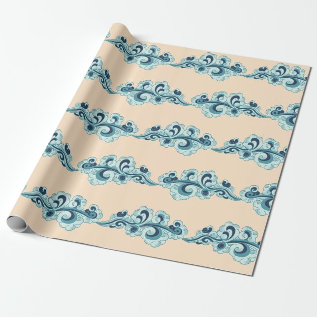 Cream and Blue Chinese New Year Clouds  Wrapping Paper (Unrolled)