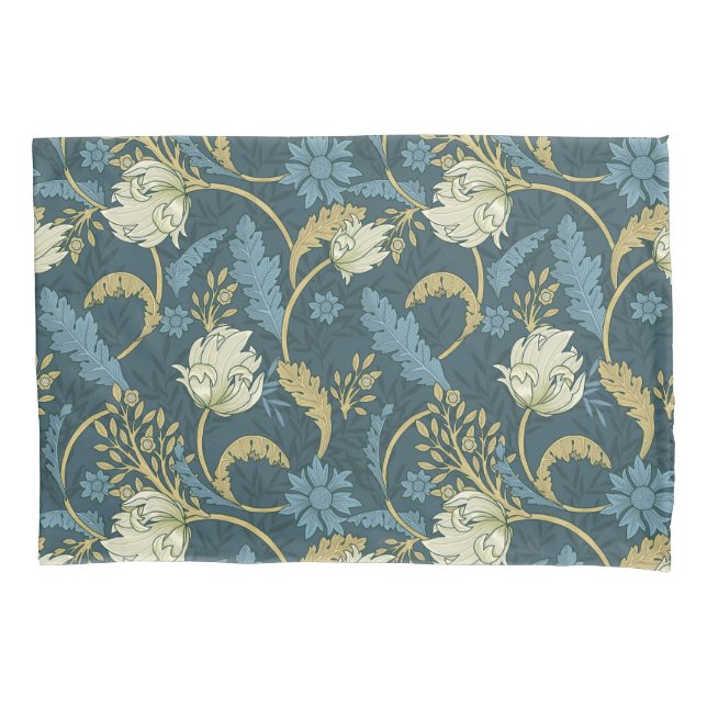 Cream and Blue Floral Art Nouveau  Pillow Case (Front)