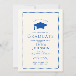 Cream and Blue Vintage Elegant Graduation Party Invitation