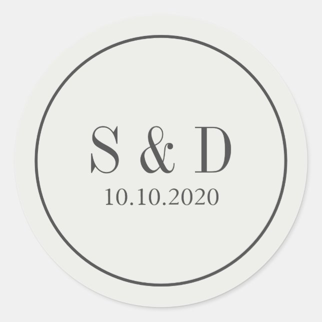 Cream and Blue |  Wedding Classic Monogram Round Sticker (Front)