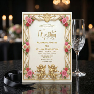 Cream And Blush Pink Romantic Floral Wedding Invitation