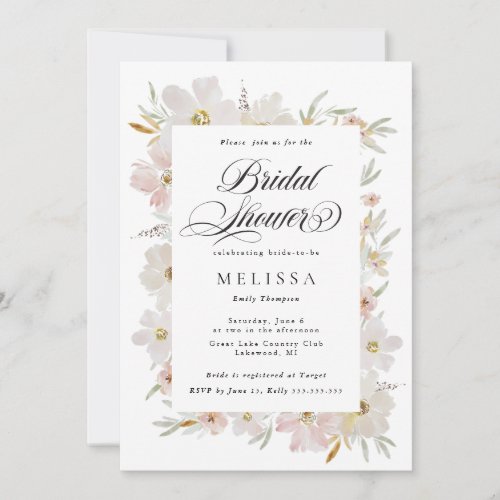 Cream and Blush Watercolor Flowers Bridal Shower