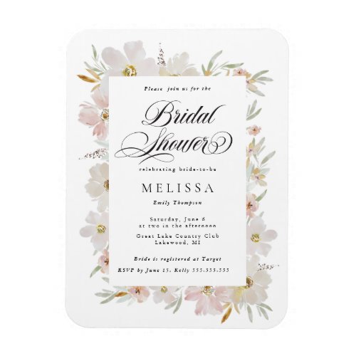 Cream and Blush Watercolor Flowers Bridal Shower Magnet