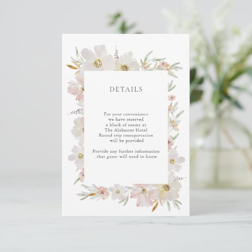 Cream and Blush Watercolor Flowers Details Enclosure Card