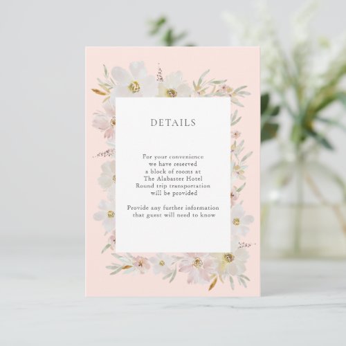 Cream and Blush Watercolor Flowers Details Peach Enclosure Card