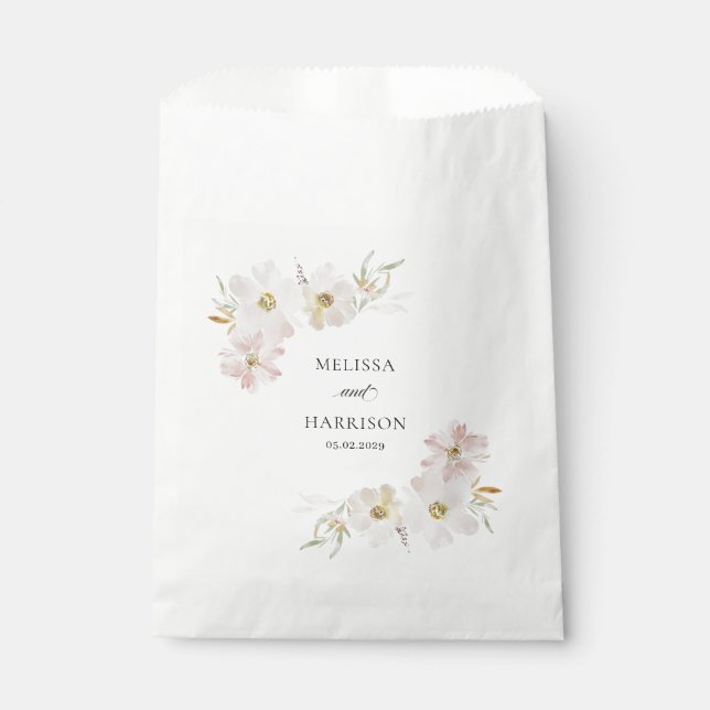 Cream and Blush Watercolor Flowers  Favor Bag (Front)