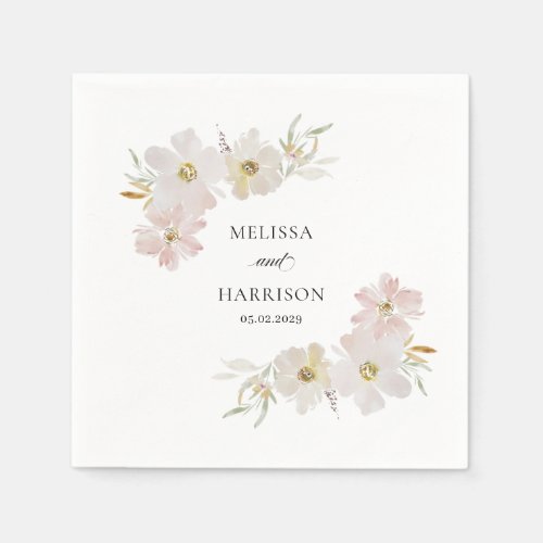 Cream and Blush Watercolor Flowers  Napkins