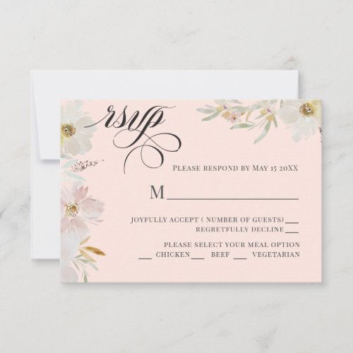 Cream and Blush Watercolor Flowers  RSVP Card