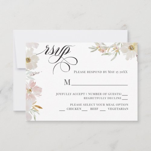 Cream and Blush Watercolor Flowers  RSVP Card