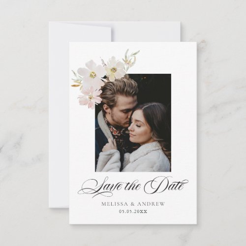 Cream and Blush Watercolor Flowers Save the Date