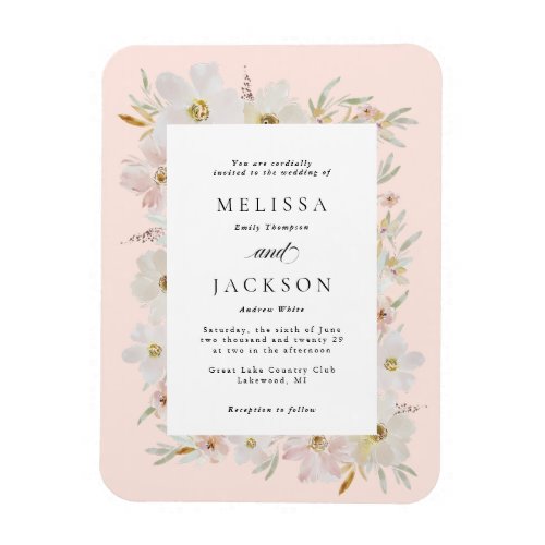 Cream and Blush Watercolor Flowers Wedding Magnet