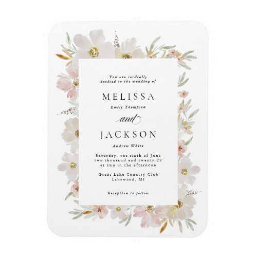 Cream and Blush Watercolor Flowers Wedding Magnet