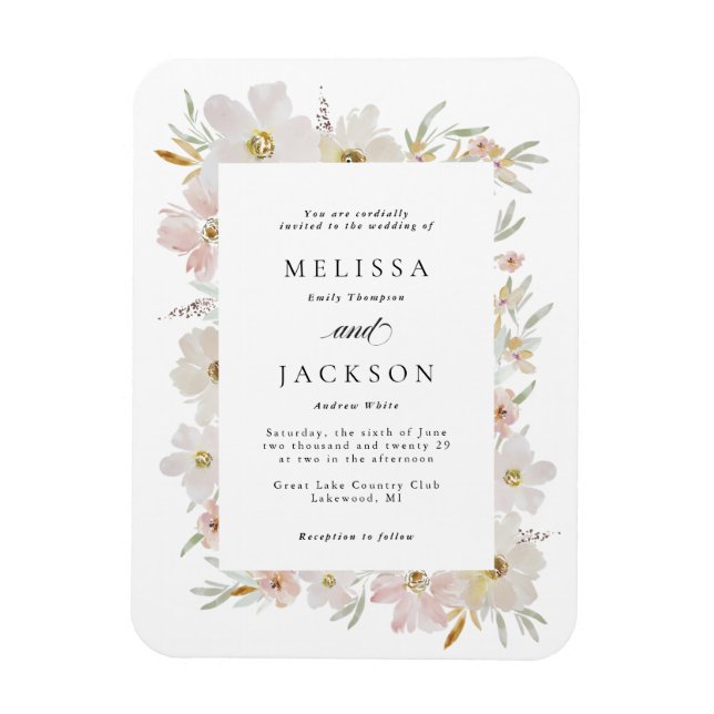 Cream and Blush Watercolor Flowers Wedding Magnet (Vertical)