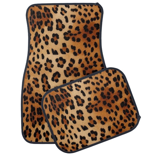 Cream and Brown Black Leopard Car Floor Mat (Set)