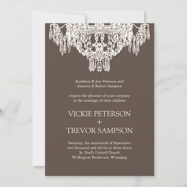 Cream and Brown Chandelier Wedding Invitations (Front)