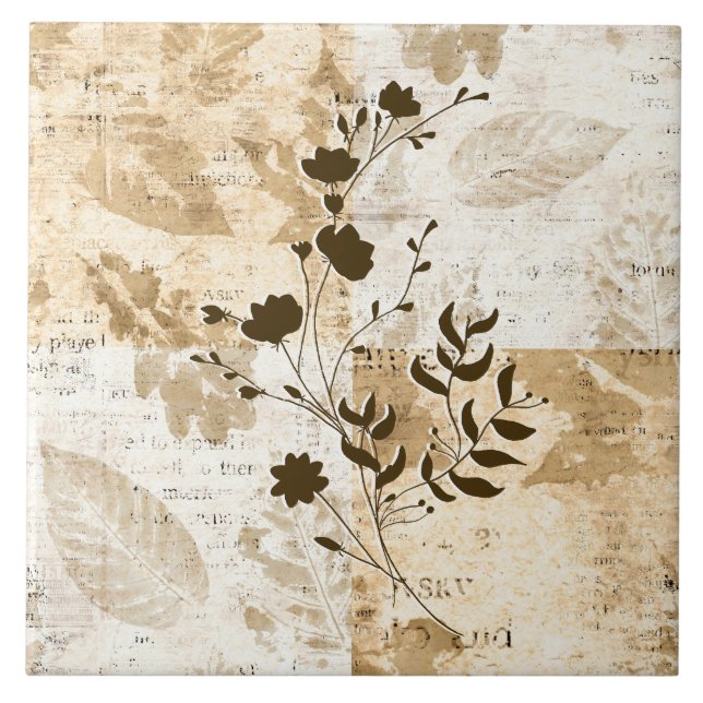 Cream and Brown Decorative Floral Tile (Front)