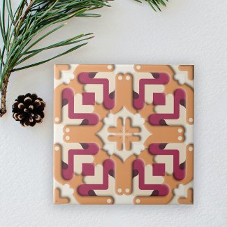 Cream and Burgundy Red Symmetrical Geometric
