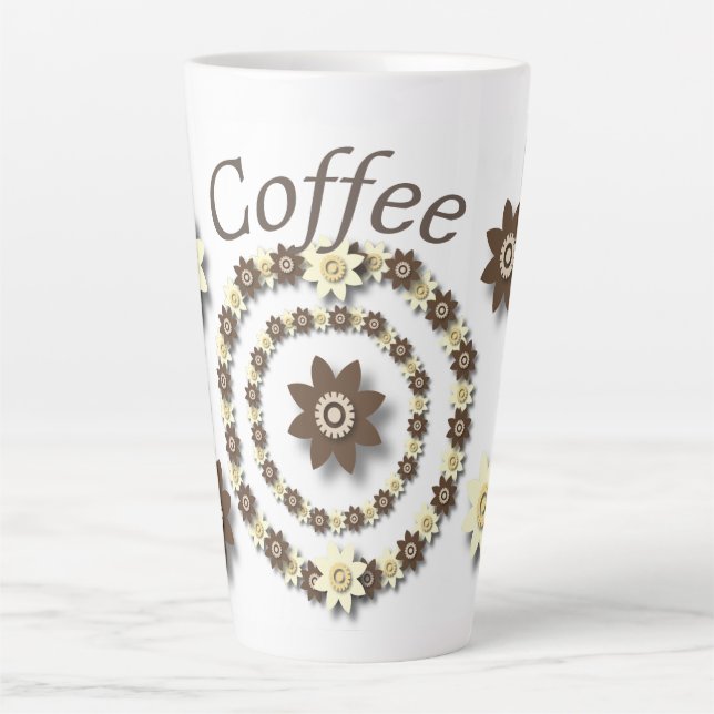 Cream and. Chocolate Brown Floral  Latte Mug (Front)