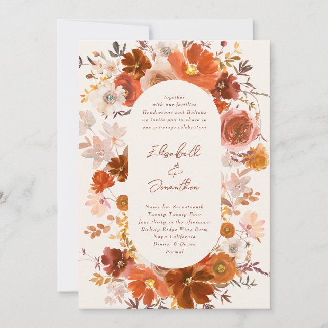 Cream and Copper Floral Botanical Wedding Arch Invitation (Front)