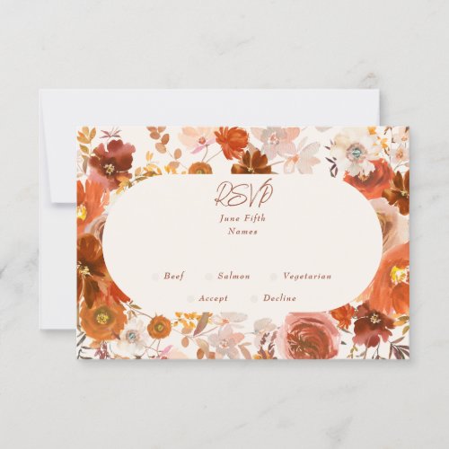 Cream and Copper Floral Botanical Wedding Arch RSVP Card