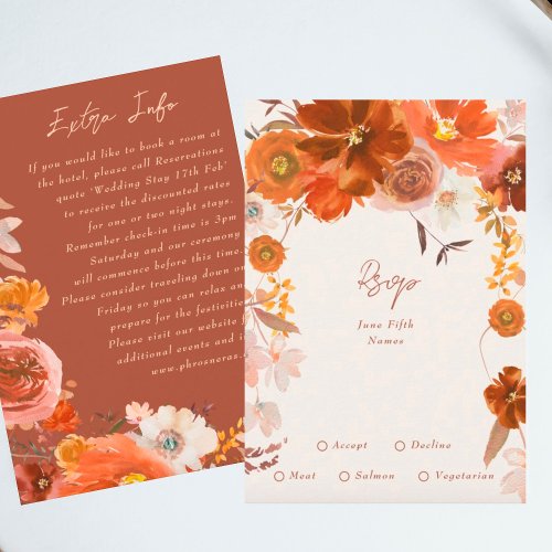 Cream and Copper Floral Botanical Wedding RSVP Card