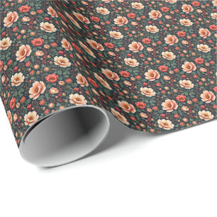 Cream and Coral Beautiful Floral Wrapping Paper