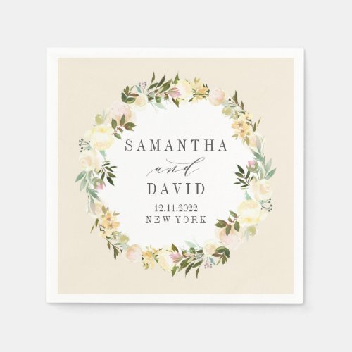 Cream and Cream Wedding floral personalized Napkins