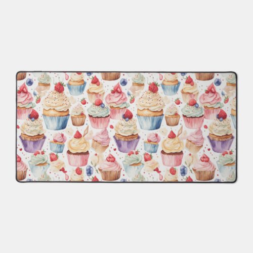 Cream and Cupcake Digital Patterns Desk Mat