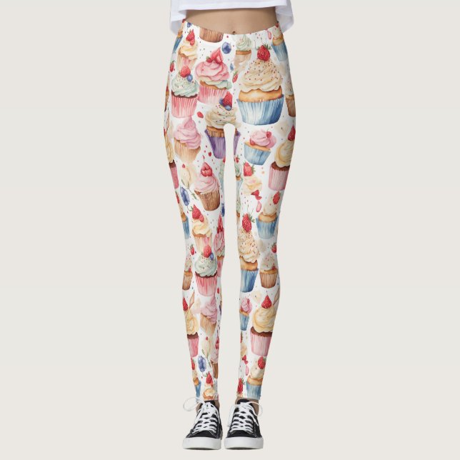 Cream and Cupcake Digital Patterns Leggings (Front)