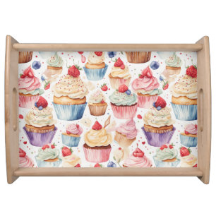 Cream and Cupcake Digital Patterns Serving Tray