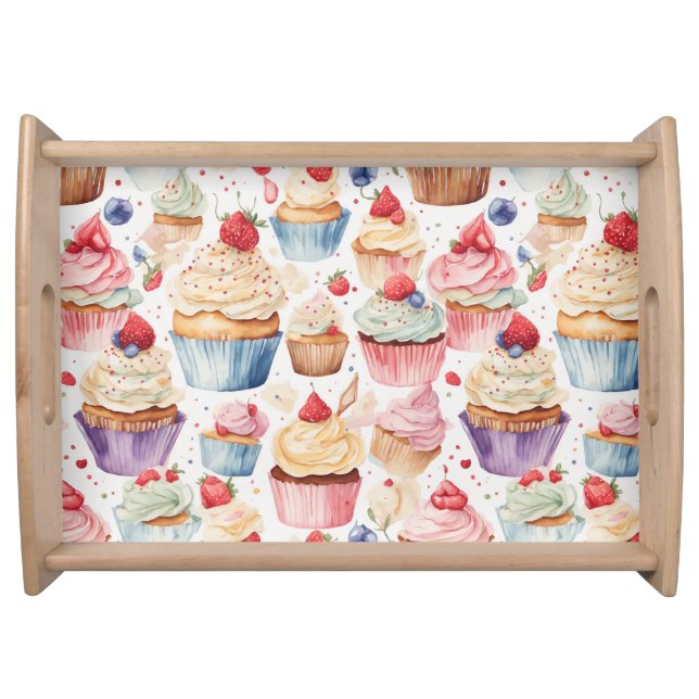 Cream and Cupcake Digital Patterns Serving Tray (Front)