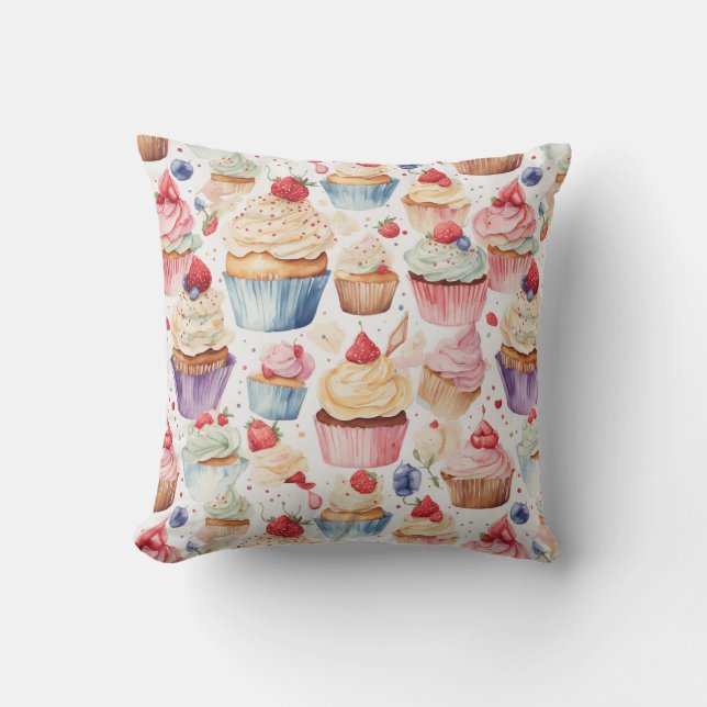 Cream and Cupcake Digital Patterns Throw Pillow (Front)