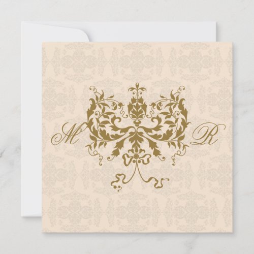 Cream and Gold Damask Initials Square Invitation