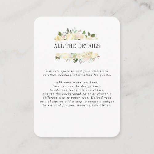 Cream and Forest Green WEDDING Details Directions Enclosure Card