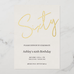 Cream and Gold 60th Birthday Celebration Foil Invitation