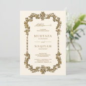 Cream and Gold Antique Gilded Frame Muslim Wedding Invitation (Standing Front)