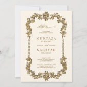 Cream and Gold Antique Gilded Frame Muslim Wedding Invitation (Front)
