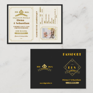 Cream and Gold Art Deco Passport 50th Anniversary Enclosure Card