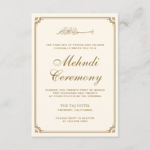 Cream and Gold Border Muslim Mehndi Enclosure Card